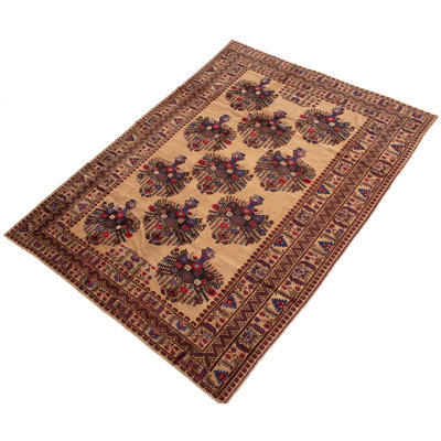 Tapis zone en laine brun/rouge 6 pi 10 po x 9 pi noué la finest rizbaft one-of-kind à main Binoche