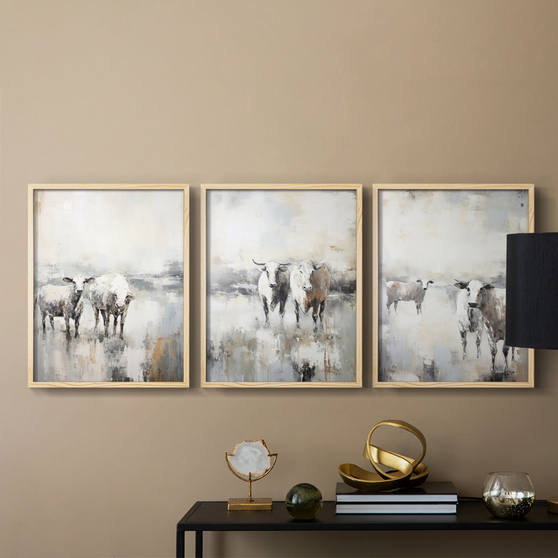 Ensemble de 3 reproductions de giclées encadrées - Prêt à accrocher, Encadré naturel, H 20 po x l 16 po