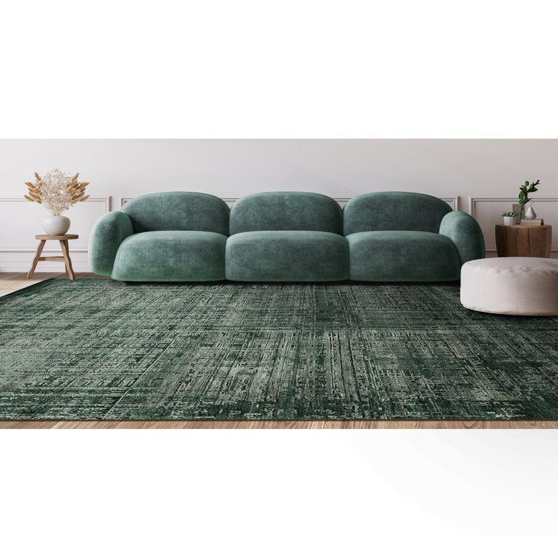 Abstract Area Rug in Green, Rectangle 9' x 12', Wool
