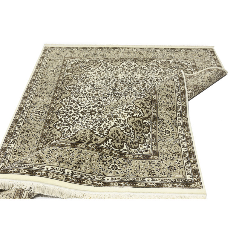 Cream Traditional 6X8 Indo Kerman Oriental Area Rug
