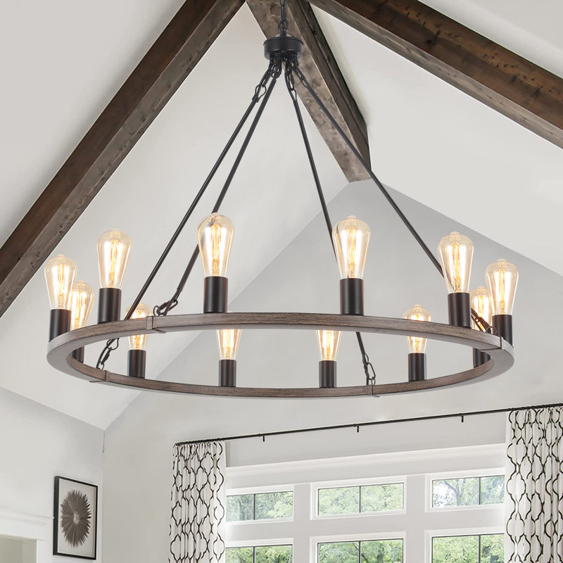 Hatsumi 12 - Light Dimmable Wagon Wheel Chandelier, Black/Bronze, 88.58" H x 35.43" W