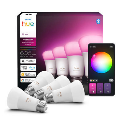 Philips Hue Smart LED A19 Bulb 4-Pack White and Colour Ambiance