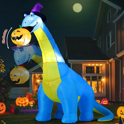 Animated Halloween Inflatable Dinosaur with Pumpkin, Moving Head & Built-In LED Lights, Spooky Blow-Up Yard Decoration for Lawn, Garden, Party & Outdoor Halloween Decor