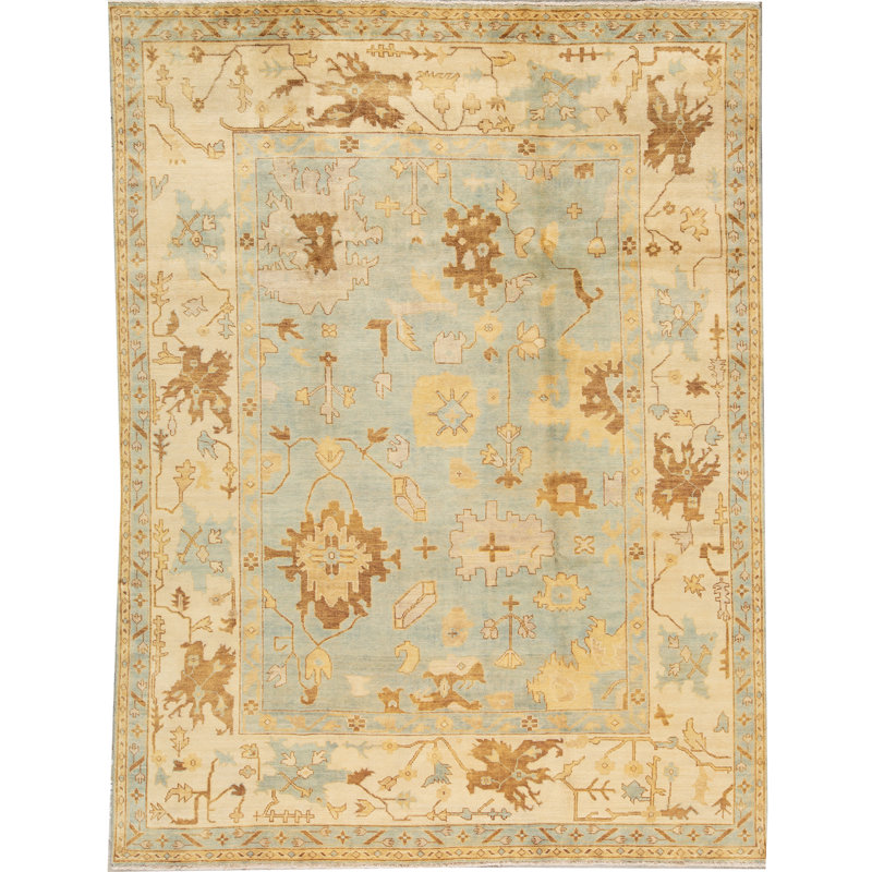Tapis bleu clair / ivoire / brun noué à la main de haute qualité