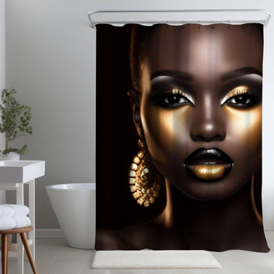 Piercing Gaze Beauty Brown – Polyester Shower Curtain, Dye Sublimation Print, 71" W × 74" L