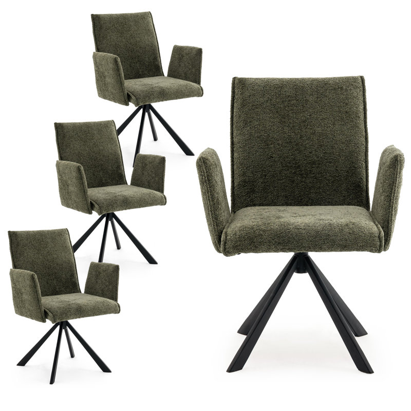 Fauteuil demi-tonneau pivotant avec accoudoirs et pieds en métal, 4, Vert