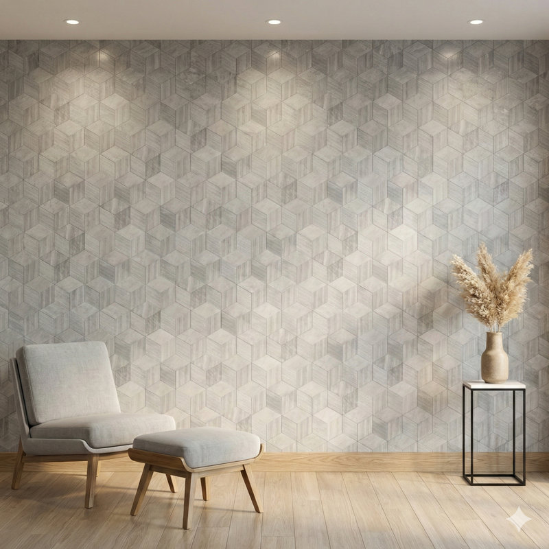Carrelage hexagonal en marbre de Carrare gris avec une finition polie, pierre naturelle véritable pour les murs et les planchers, 12 carreaux par boîte.