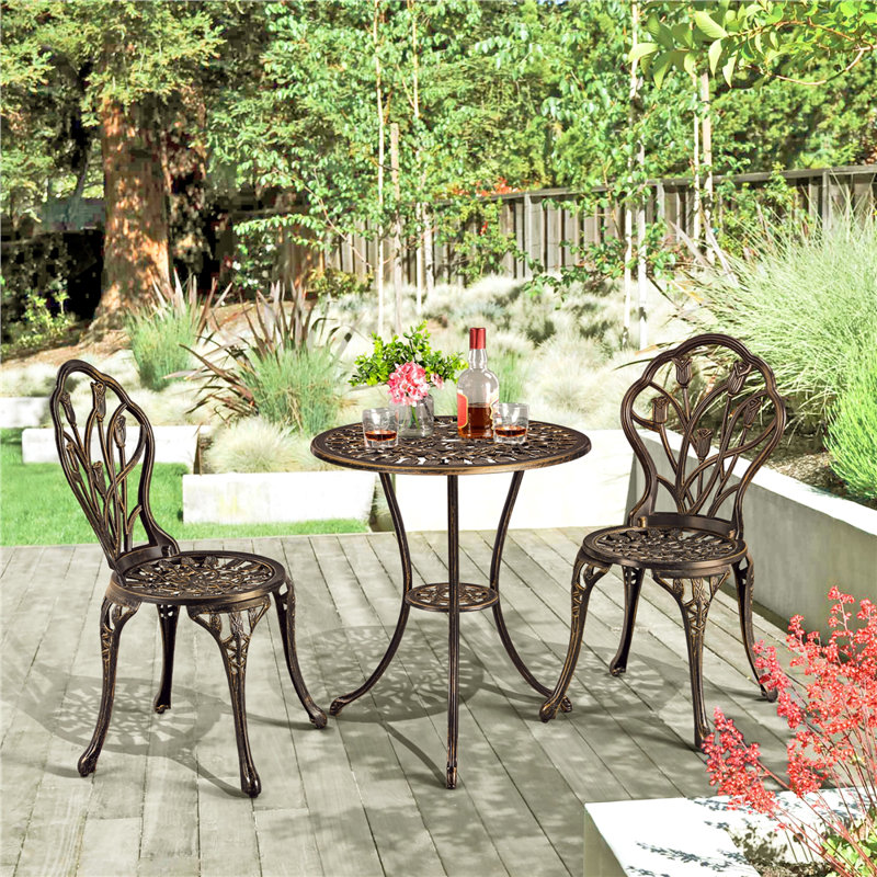 Frisby 3-Piece Patio Bistro Table Set with Umbrella Hole, Bronze