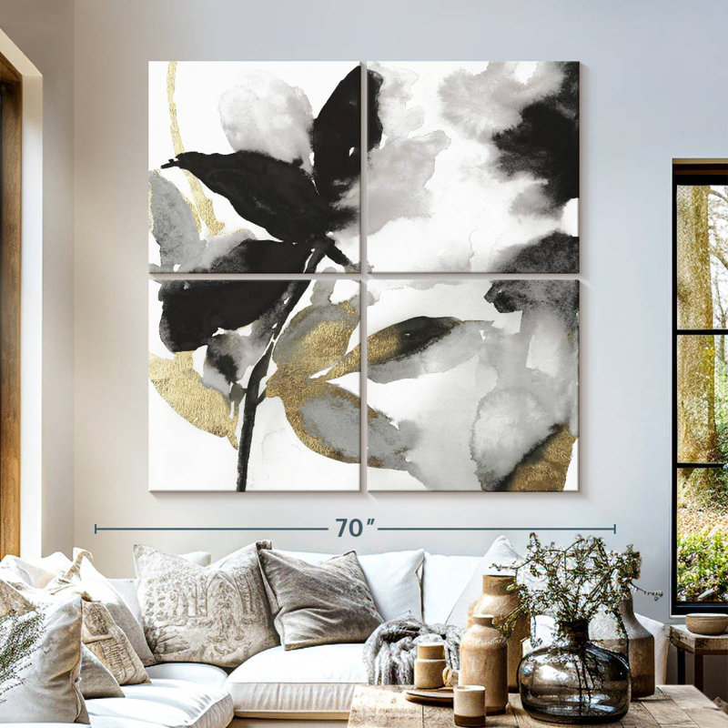 Black Petals Gold Leaves I