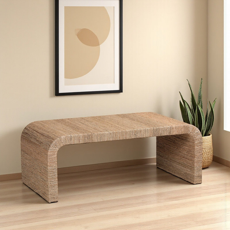 Famoni Japandi Style Waterfall Silhouette Seagrass Coffee Table, 17.19" H X 45.51" W X 23.47" D