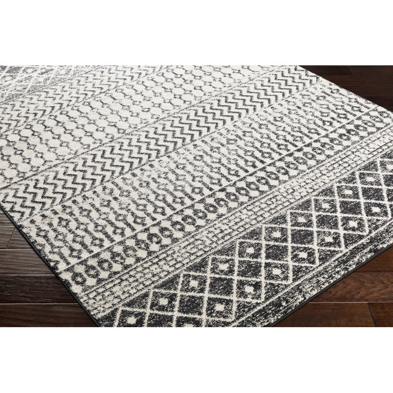 Lashavia Machine Woven Ivory/Dark Charcoal Area Rug, Rectangle 2' x 3'