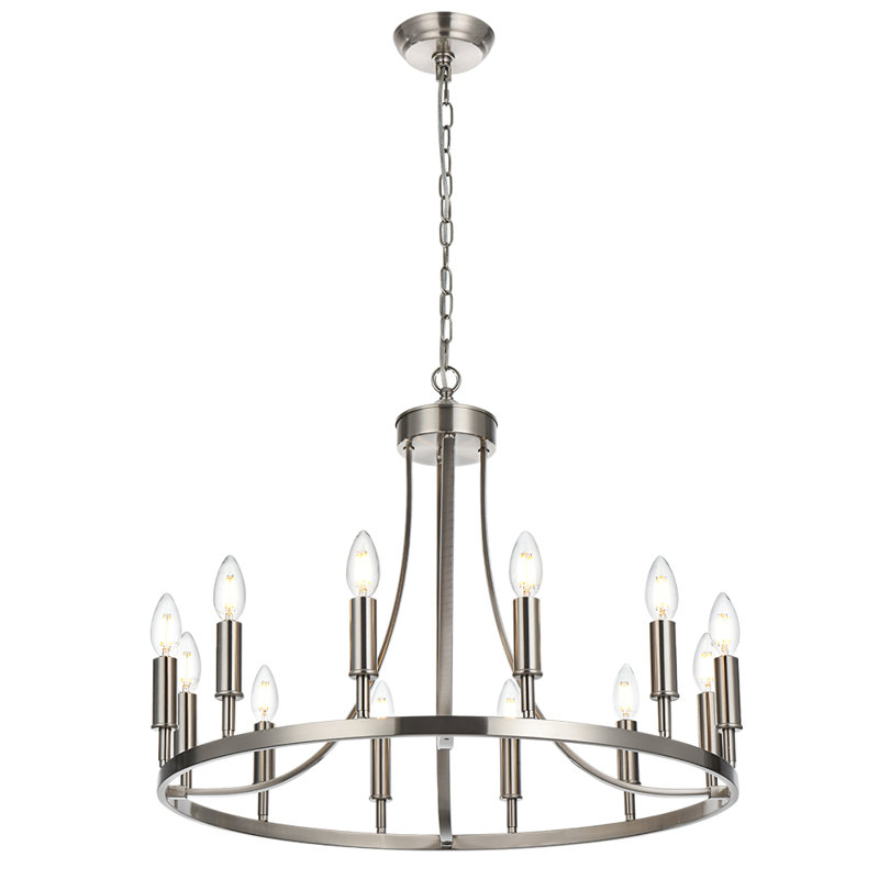 12 - Light Chandelier Pendant, Brushed Nickel