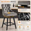 Tabouret de bar pivotant à 360 ° en velours avec dossier, garniture cloutée et pieds robustes en bois massif, fauteuil confortable pour la cuisine, la salle à manger et le restaurant-377555505