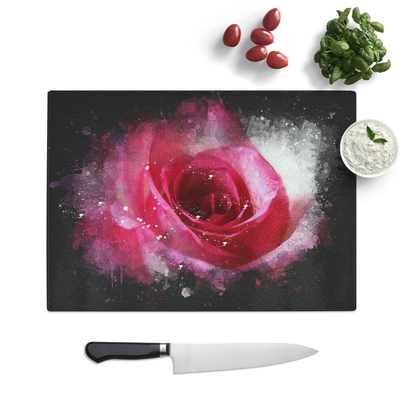 Rose Flower Vol.7 Paint Splash Chopping Board, 0.4cm H x 28.5cm W x 39cm L