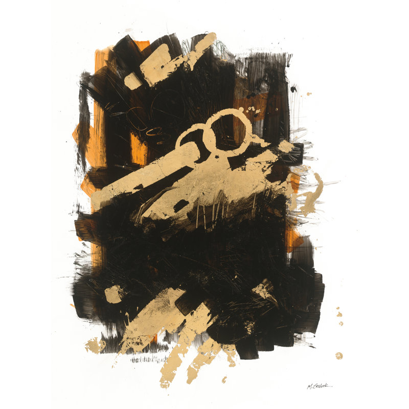Gold Black Abstract I Orange, No, 32" H x 24" W x 1.25" D, Wrapped Canvas
