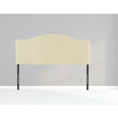 Nailhead Trim Adjustable Upholstered Headboard in Linen Fabric, Metal Legs
