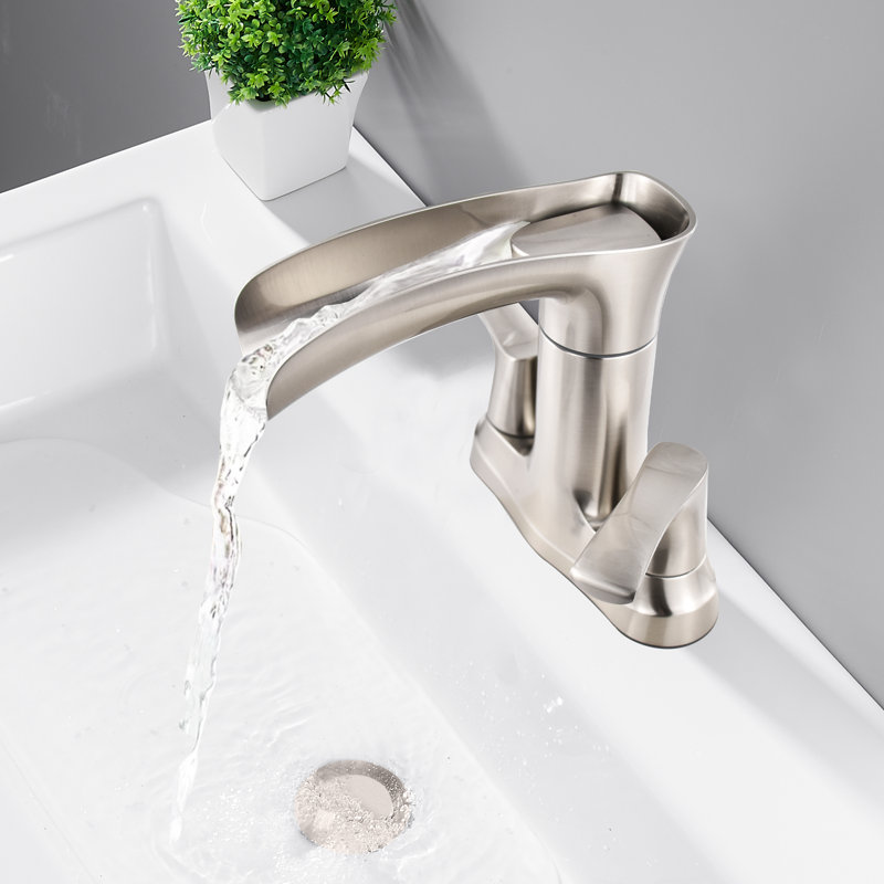 Centerset 2-Handle Waterful Bathroom Sink Faucet with Drain Assembly, Brushed Nickel