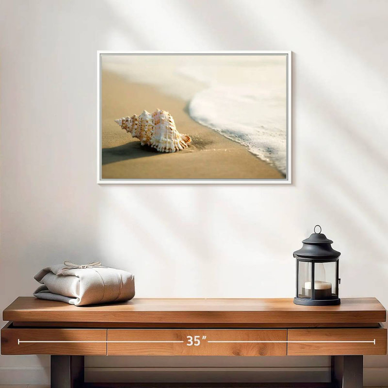 Coquillage sur la plage, Cadre flottant blanc, 19 po x 13 po