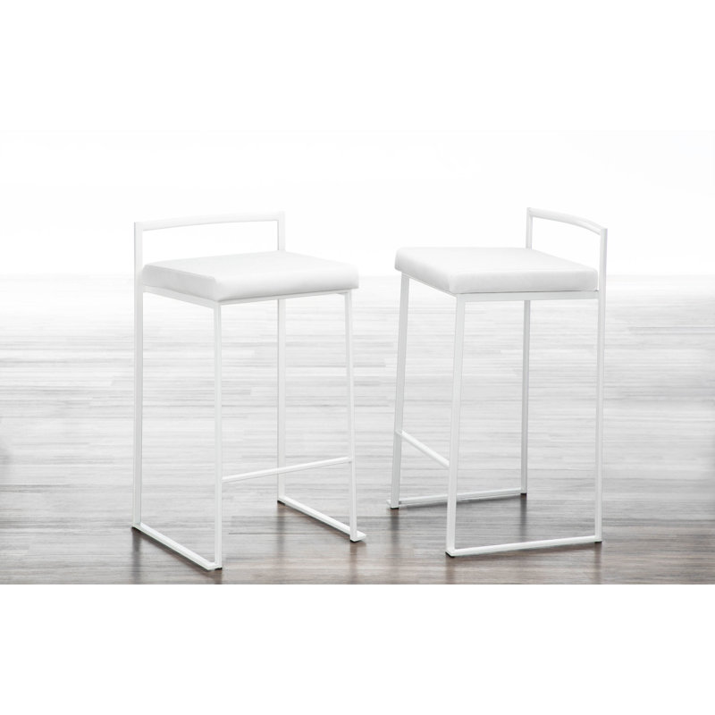 Tabouret de bar et de comptoir Brieon, Simili cuir blanc, Blanc, Tabouret de comptoir (siège d'une hauteur de 27 p