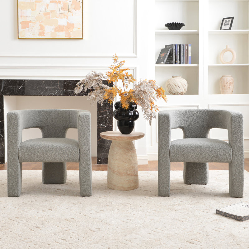Ensemble de 2 fauteuils modernes rembourrés carrés 28 po., Mélange de polyester gris clair