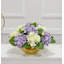 Centre de table floral artificiel Real Touch hortensia crème et violet dans un vase en métal doré