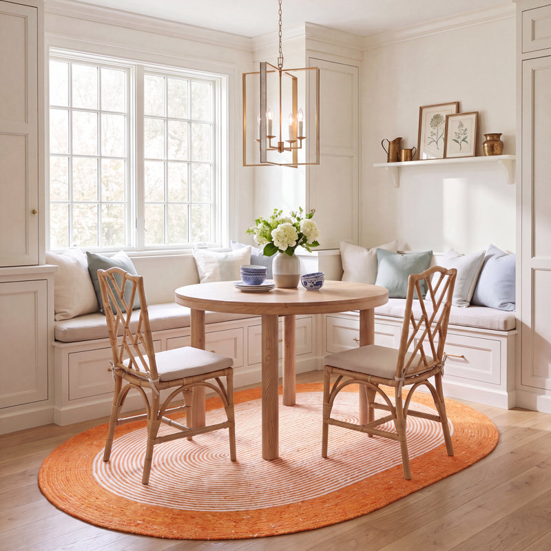 Mcclain Hand Woven Wool/Cotton Rug in Ivory/Orange, Oval 5' x 7'
