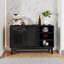 Buffet 47,3 "noir avec rangement, 2 portes et pieds en bois massif Farmhouse - Console multimédia polyvalente pour la cuisine, la salle à manger, le salon, le vestibule et le couloir