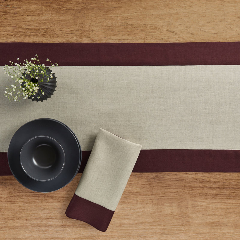 Contempo - 100% Pure Linen Table Runner, 108" x 14", Burgundy/Natural