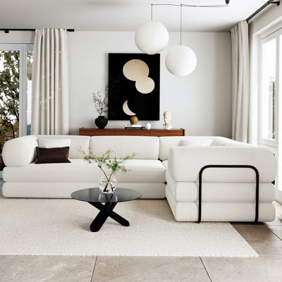 L-Shaped Corduroy Modular Sofa Bed