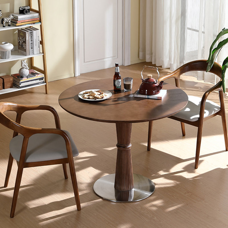 Walnut Round Solid Wood Dining table, 29.53"H x 31.5"L x 31.5"W