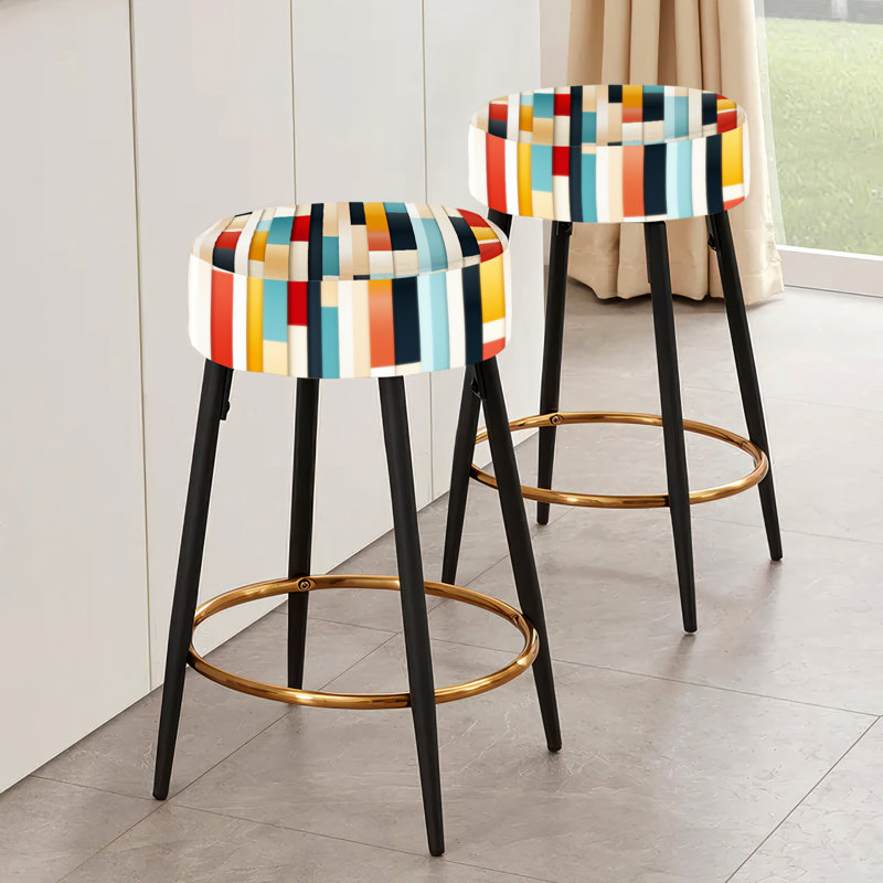 Ensemble de 2 tabourets de bar modernes à motif de rayures audacieuses