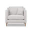 Fauteuil beige avec pieds en bois massif couleur avoine et mousse haute densité, structure et abat-jour élégants en contreplaqué, coussin haut amovible