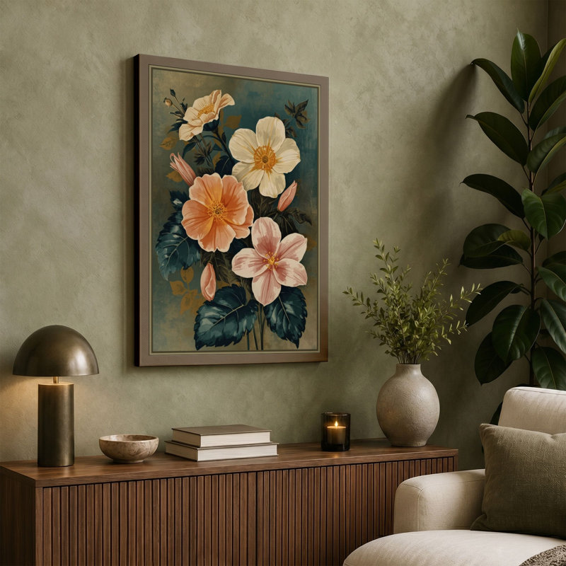 Scattered Botanicals Botanical - Wrapped Canvas, 18x12 - 45.7 x 30.5 cm, Taupe Border