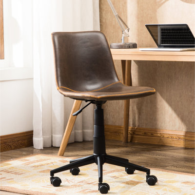 Antique Brown Air Lift Office Chair - 360 Swivel, Faux Leather Upholstery, Comfortable, Matte Black Steel Construction Swivel Chair, Option, Comfortable And Stylish Structure For Desk