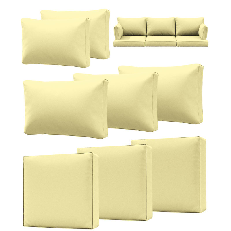Outdoor 4" Thick Replacement Cushion Set Seat/Back Cushion (Set Of 3 Seats , 3 Backs , 2 Short Backs), Light Yellow