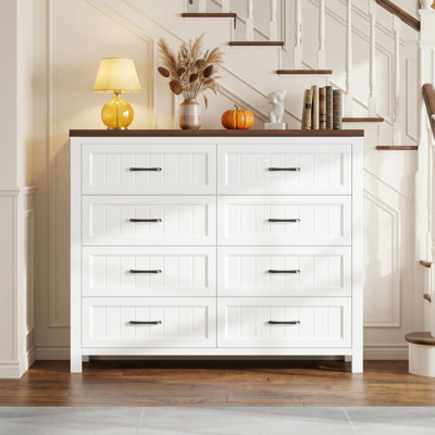 8-drawer Wood Grain Dresser With Waterproof Top – Sturdy Chest Of Drawers For Bedroom/living Room
