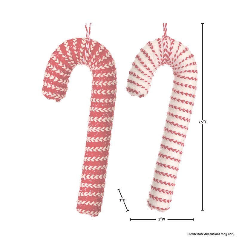7" Peppermint Ribbon Candy Cane Ornament Set Of 12