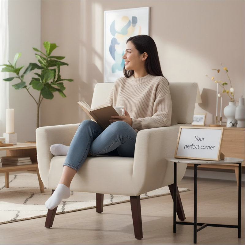 28.7''W Thickened Upholstered Accent Chair, Beige