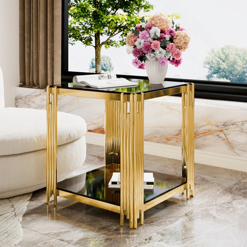 Modern Black Mirror End Table
