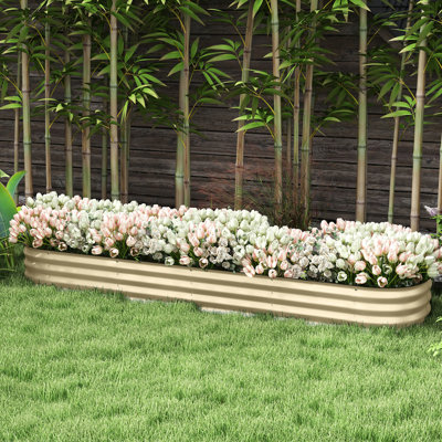 Jardinière surélevée de 11,58 po de hauteur - 7,9 pi x 2 pi, pot à fleurs en métal pour la plantation à l'extérieur, lit crème 2 pi 1 po, plantes, crème, avec fonction et drainage