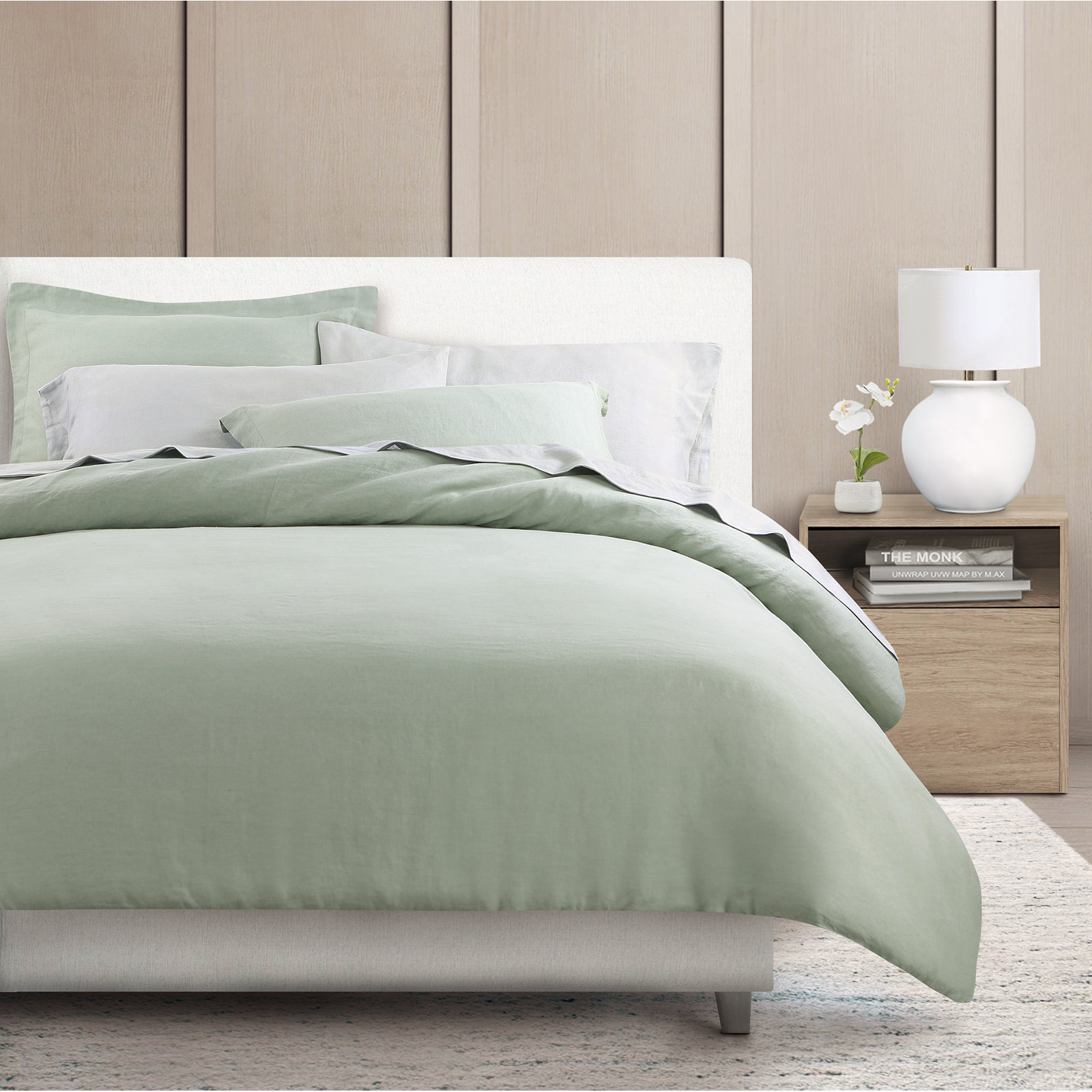 Frazier Linen Duvet Cover Set, King Duvet Cover + 2 King Shams, Sage