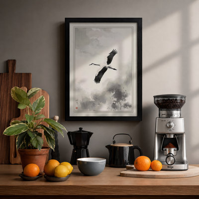 Crane in Mist Japandi - Framed Print
