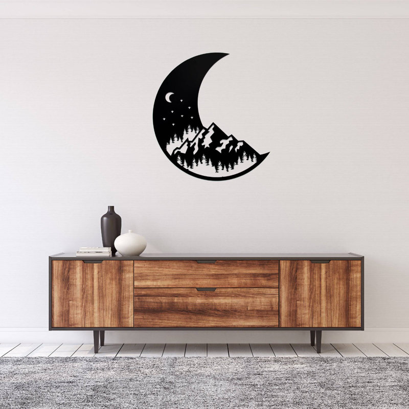 Lune du Pacifique, art mural en métal - Silhouette de lune de l'océan - Sculpture de conception de ciel nocturne côtier - Suspension murale bord de mer rustique - Art industriel moderne en métal - Décoration intérieure inspirée de la nature - Pièc