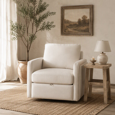 29.5''W Upholstered 360° Swivel Armchair with Hidden Storage, Comfy Diamond-Shape Tufted Armrests Accent Square Club Chair Single Sofa with Pillow for Living Room, Bedroom,Reading Nook,Corner, Taupe
