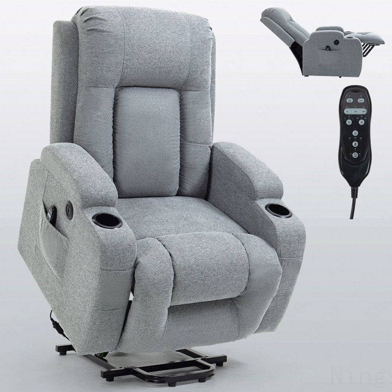 Fauteuil inclinable électrique à moteur unique - Massage 8 points, chauffage lombaire, USB, porte-gobelets, 350 lb, Gris