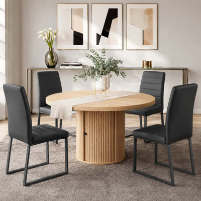 Ensemble de chaises de salle à manger rembourrées en polyuréthane 4 pièces avec table ronde romaine et rangement