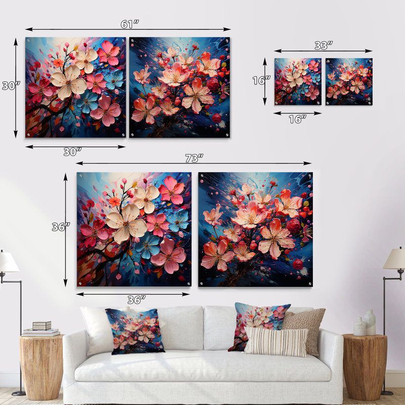 Pomme en fleurs Fauvist Delight II - ensemble de 2 peintures murales en acrylique, H 16 po x l 33 po
