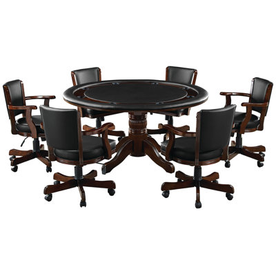 60" 2 In 1 Game Table - Cappuccino With Six Matching Game Chairs By RAM Game Room