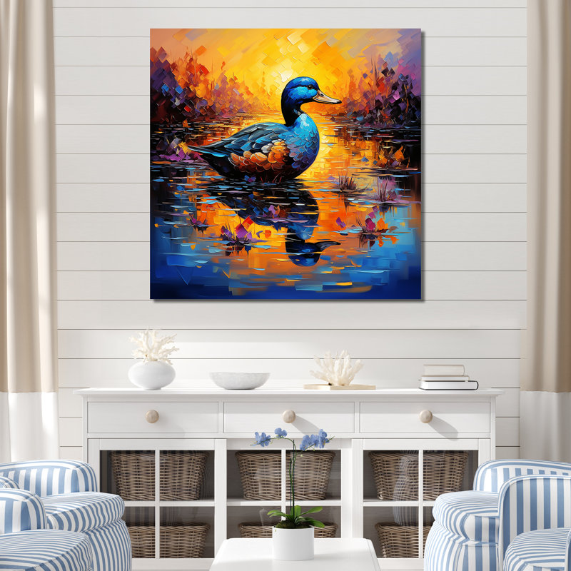 «Duck Morning Quack Lake I», art mural animal de canard, Toile tendue, H 16 po x l 16 po x P 1 po