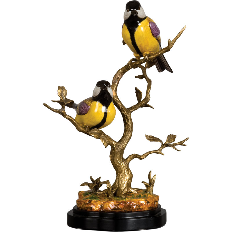Porcelain Finches Bird Figurine Tree Branch With Bronze Ormolu In Bird Figure Collection